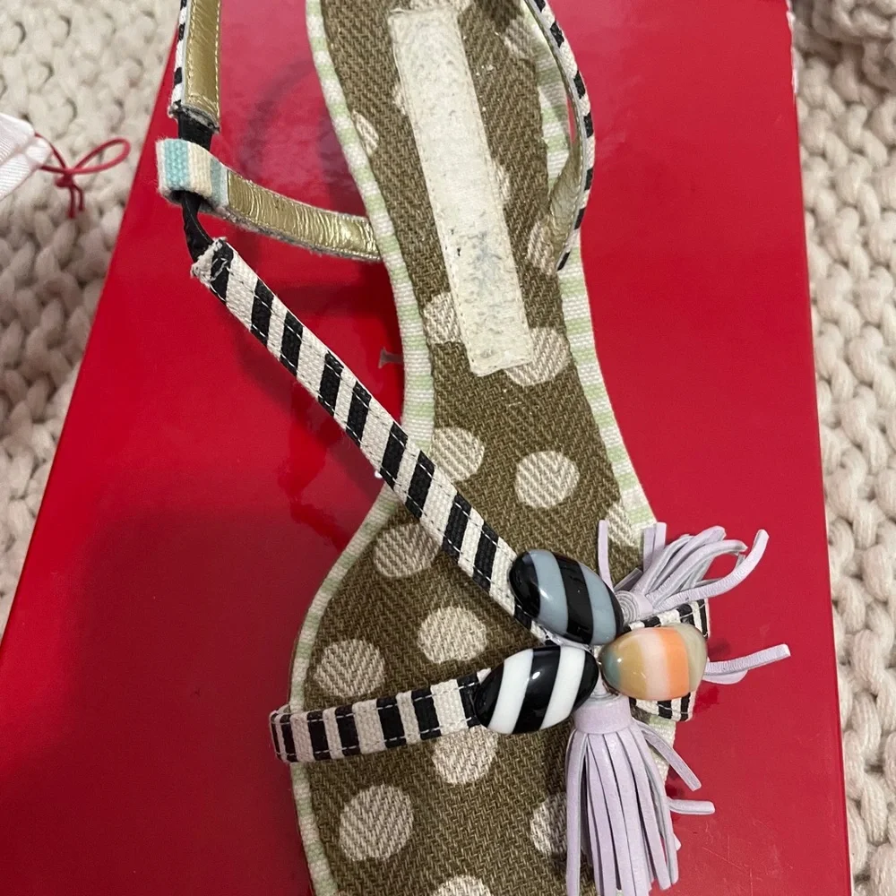 Christian Lacroix Black & White Striped Polka Dot Tassel Sandals - Picture 3 of 3